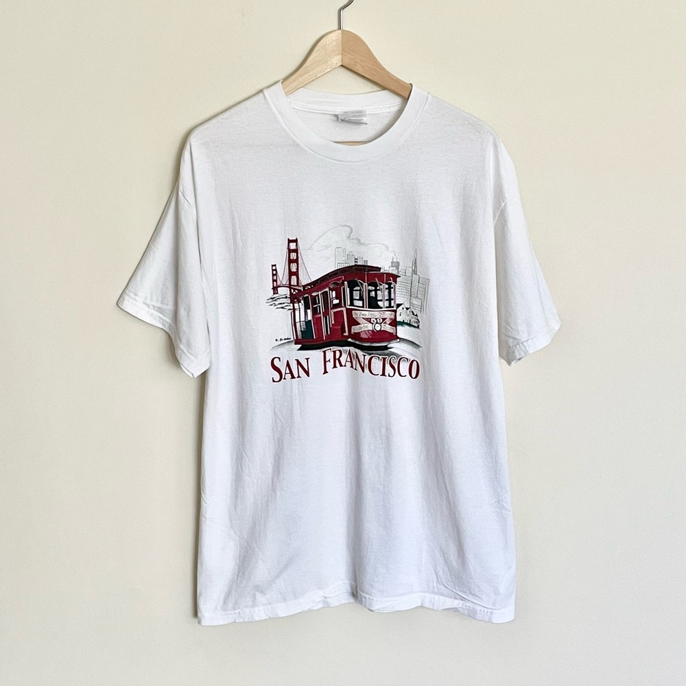 Vintage 90’s San Francisco Cable Car Graphic White T Shirt Adult size Large